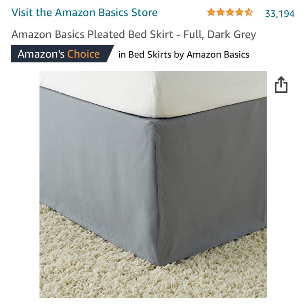 Amazon Basics dark gray full size bed skirt